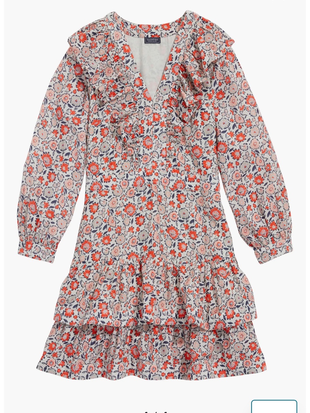 Vineyard Vines Coral and Cream Floral Ruffle Tiered Mini - Picture 2 of 10